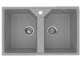 Мойка кухонная врезная из искусственного камня двухчашевая 770x490 мм, глубина 180 мм, цвет светло-серый матовый, без сифона (PR-M-770-03)