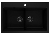 Двухсекционная кухонная мойка 780x510 глубина 200 мм с отверстием под смеситель, кварц, цвет уголь (Ruma 780-07)