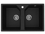 Мойка кухонная врезная из искусственного камня двухчашевая 770x490 мм, глубина 180 мм, цвет черный оникс матовый, без сифона (PR-M-770-04)