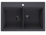 Двухсекционная кухонная мойка 780x510 глубина 200 мм с отверстием под смеситель, кварц, цвет космос (DOUBLE-780-08)