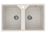 Мойка кухонная врезная из искусственного камня двухчашевая 770x490 мм, глубина 180 мм, цвет белый камень матовый, без сифона (PR-M-770-01)