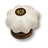 Ручка кнопка керамика с металлом, цвет белый (483JO)