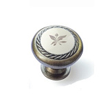 Ручка кнопка с керамикой, пластик ABS, цвет - старинная бронза, декоративый рисунок - керамика + тюльпан (K04 AB/Тюльпан (44))