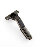 Петля четырехшарнирная с доводчиком, для угла корпуса 45°, с ответной планкой H=0, "линейного" типа, под саморез, угол открывания 95°, Clip-on, с заглушкой "Partner", упакована в отдельный пакет, цвет - черный никель (HDS(B)045/095/BN)