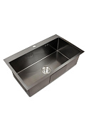 Мойка кухонная прямоугольная, размер: 750x450 мм, в комплекте с арматурой, сталь 2,5 мм, черная брашированная сталь (SP(Pr)7545/BL)